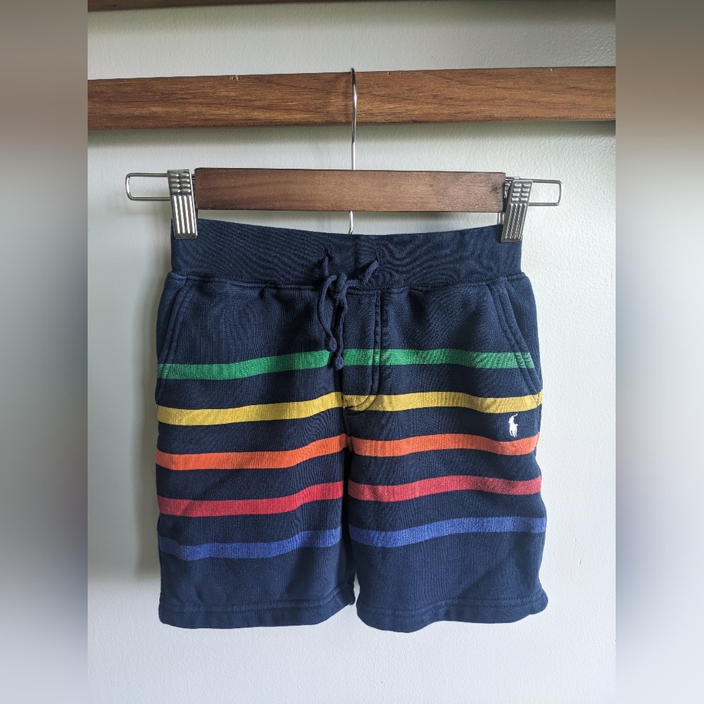POLO Ralph Lauren Boy's Striped Rainbow Short Sz 7 Navy Colorful 90s Y2K Style